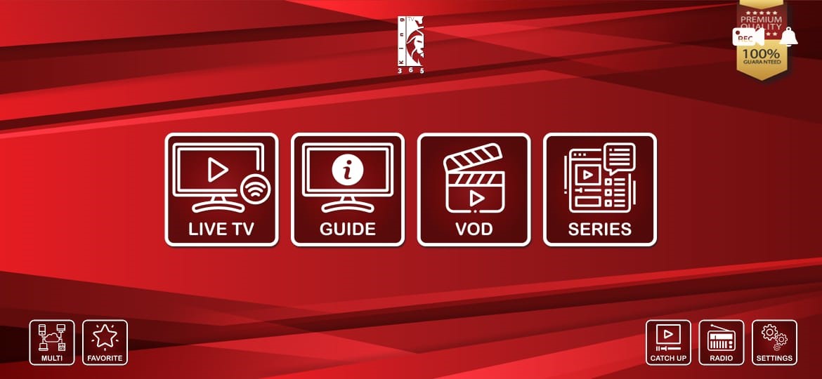 Interface du dashboard King IPTV avec chaînes, films et séries en HD et 4K